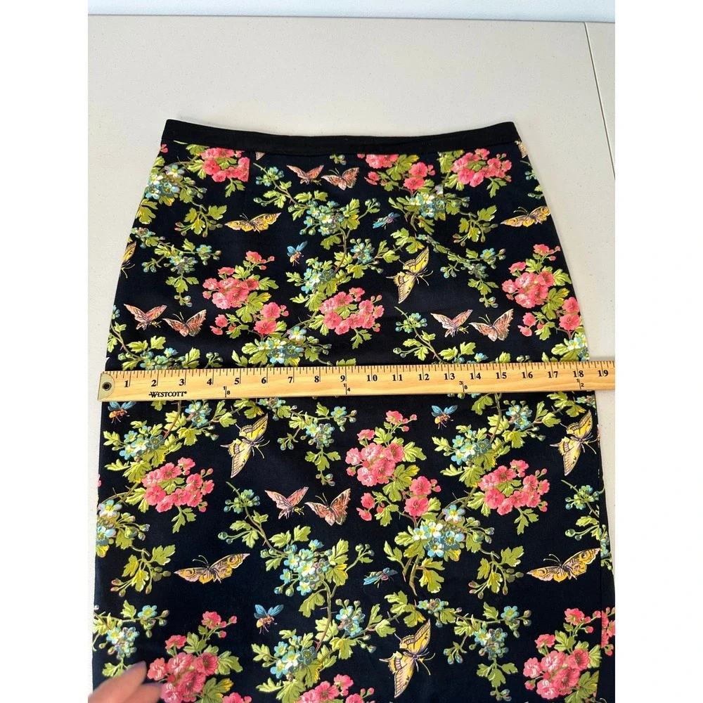 Oasis Floral Butterfly Print Pencil Skirt Womens Size 12 Black Boho Whimsigoth